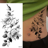 DAIIIBABYYY  -  Black Flower Women Sexy Tattoo Sticker Women Dot Rose Peony Body Chest Art Temporary Tattoos Water Transfer Fake Tattoo Stickers