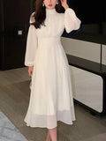 DAIIIBABYYY  -  Elegant Long Sleeve Evening Dresses for Women Autumn Slim Lace Up A-Line Party Prom White Dress Autumn French Female Clothes New