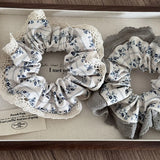 Daiiibabyyy -  French Sweet Girl Blue Fragmented Flower Large Intestine Hair Hoop Women's Fresh Ballet Style Hair Rope Headband HairAccessories