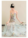 Daiiibabyyy  Floral Mermiad Long Wedding Dresses Women Elegant Strapless Sleeveless Formal Birthday Evening Party Dress Customized Prom Gowns