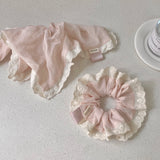 Daiiibabyyy  1PC Pink Lace - Trimmed Hair Accessories Set, Romantic Scrunchies For Women, Elegant Hair Ties For Daily And Party Wear