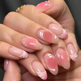 Daiiibabyyy  24Pcs Mid-length French Almond Nails Set Press on With Pink Smudge Star Decorate Fake Nails Wearable Full Cover False Nails Tips