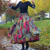 Daiiibabyyy  Women's Long Cotton Blend Midi Skirt Asymmetrical High Waist Floral Print Plaid Print A Line Boho Ethnic Style Irregular Hem