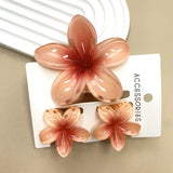 DAIIIBABYYY  -  3Pcs Sweet Colorful Plumeria Flower Shark Clip Hair Claw Bohemian Ponytail Clip Plastic Hairpin Barrette Summer Hair Accessories