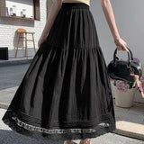 Daiiibabyyy  Basic Solid Color Lace Patchwork Long Skirts Spring Summer Aura Korean Women's Clothing High Waist Elastic Stylish Folds Skirts