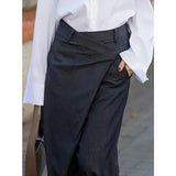 DAIIIBABYYY  -  Women's Suit Pants Gray Black Wide Leg Trouser New Fashion Asymmetric High Waisted Split-Joint Spring Female Clothing