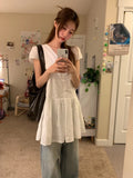 Daiiibabyyy  Retro Korean Sle ort Sve Hollow out Trim Button Slimming Casual Dr Unique SEI Girl Feeling High Waist Commute Dr
