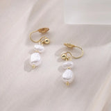 Daiiibabyyy  Irregular Baroque Pearl Drop Ear Clip For Women Wedding Birthday Party Temperament Jewelry Gifts for Mom Girls