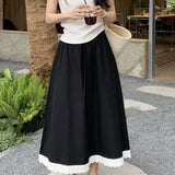 DAIIIBABYYY  -  Fresh and Fashionable Lace Lace Splicing Half Skirt Summer New Versatile Loose High Waist Long Skirt