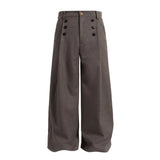 Daiiibabyyy  Brown Wide Leg Women Suit Pants Vintage Button Pleated Old Money Style Straight Trousers Baggy A-Line Basic Casual