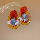 Daiiibabyyy  Resin Oval Koi Flower Earrings for Women New Chinese Retro Earrings 2025 Hot Trendy Drop Earring Luxury Designer Jewelry