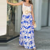 Daiiibabyyy  Casual Sleeveless Pleated Long Dress 2025 Elegant Color Blocking Women's Dress Summer Sexy Off Shoulder Print Loose Party Dress