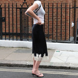 Daiiibabyyy  New Lace Patchwork Silk Surface Half Skirt Draped Glossy A-line Mid-length Skirt Women Spring Autumn Elegant Demeanor Lace Skirt