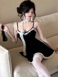DAIIIBABYYY  -  Black Patchwork Lace Bow Sling Sexy Mini Dresss Women Elegant Casual Y2k Dress Summer Korean Fashion Bodycon Evening Dress