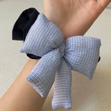 Daiiibabyyy  1PC Retro Blue Plaid Cotton-Filled Bow in Navy Blue Scrunchie - Fashionable, Ins Niche, New Style Ponytail Hair Tie for Women