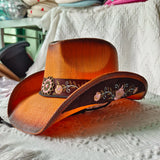 Daiiibabyyy  Summer cowboy straw hat for woman hand-woven hollow design imitation jade sapphire hat summer sun hat for man2022