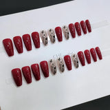 Daiiibabyyy  Long Trapezoidal Shape French Fake Nails Wearable Manicure Full Cover Press on Nails Vintage Style Wine Red Almond False Nail