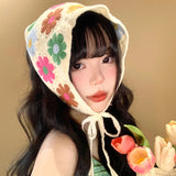DAIIIBABYYY  -  New Summer Sweet Color Matching Crochet Knitted Headscarf Women's Seaside Beach Vacation Hollow Triangular Scarf Headband