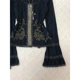 Daiiibabyyy  Y2K Vintage Black T Shirts Women Harajuku Streetwear Lace Floral Crop Tops Summer Sexy Gyaru Grunge Flare Long Sleeve Tees