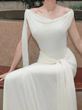 Daiiibabyyy  Hight Waist Lace-Up Solid Party Dress Sexy Backless Slim Fit Maxi Dress Elegant Slanted Shoulder Draped Long Dress