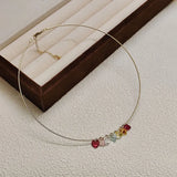 Daiiibabyyy  Sweet Rainbow Color Heart Zircon Charm Choker Necklace For Girls and Women Fashion Jewelry Summer on Holiday