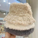 Daiiibabyyy Version of Plush Hat Personality and Ear Protection Lovely Bucket Hat  Woman Winter Face Small Fisherman Hat