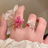 Daiiibabyyy  New Flower Acrylic Ring New Korean Style White Lily Index Finger Ring Elastic Beaded Unique Creativity Fold Women Jewelry Gifts
