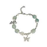 Daiiibabyyy  Korean Blue Crystal Beads Butterfly Bracelets For Women Girls Sweet Gradient Beaded Adjustable Chain Bracelet Jewelry