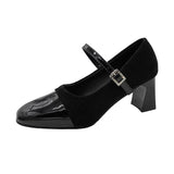 Daiiibabyyy  Summer New Square Toe Women's High Heels Buckle Strap Dress Pumps with Leopard Plus Size Chunky Heels Fashion Ladies Shoes
