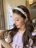 Daiiibabyyy  Girl's Scrunchies Korean Version Rainbow Pearl Large Hair Band Sweet Style Hair Tie Pleated Twisted Hair Band Bow Cute Hair Clip