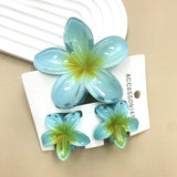 DAIIIBABYYY  -  3Pcs Sweet Colorful Plumeria Flower Shark Clip Hair Claw Bohemian Ponytail Clip Plastic Hairpin Barrette Summer Hair Accessories