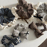DAIIIBABYYY  -  Lace striped bow large intestine ring new fungus edge hair band daily versatile hair accessories headband head flower headgear