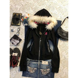 Daiiibabyyy  Subcultural Y2k Letter Print Hooded Skull Sweatshirt Autumn Loose Cardigan Coat Women 2025 Fashion Black Women's Jackets