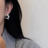 Daiiibabyyy  Pearl Flower C-shaped Ear Stud Earrings For Women Girl Sweet Temperament Simple Trendy Elegant Gentle Anniversary Jewelry Gift