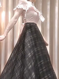 Daiiibabyyy  Casual Sweet Japanese Vintage Off Shoulder Dress Women Polka Dot Lace Trim Bow Pearl Detail Slim Fit Long Dress Elegant Outfit