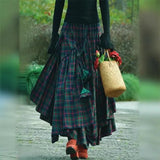Daiiibabyyy  Women's Long Cotton Blend Midi Skirt Asymmetrical High Waist Floral Print Plaid Print A Line Boho Ethnic Style Irregular Hem