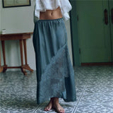 Daiiibabyyy  Womens Satin Lace Maxi Skirt Y2k Boho Vintage Lace Trim Low Waist Long Skirt Summer Silky Half Slip Asymmetrical Midi Skirts