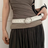 Daiiibabyyy  Fashion Waist Buckle Belt Y2K Punk Rivet Leather Belts Women Men Star PU Black Waist Strap Hollow for Jeans Skirt Decoraction