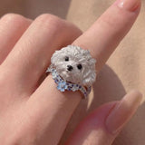 Daiiibabyyy  Cute Simulation Pet Ring Sweet Pink Hat Kitten Dog Ring Fun Animals Lovers Hand Jewelry Accessories for Women Girlfriend Gifts