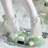 Daiiibabyyy  Mid Heel Shoes Woman Pink Green White Heels Pointed Toe Bridal Heels Lolita Heels Y2K Accessories Bow Pearl Stiletto Women
