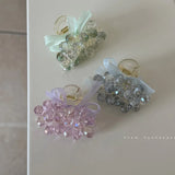 Daiiibabyyy  Bow premium blue crystal beaded bangs hairpin female small Korean version half tied hair on the back of the head grab clip shark