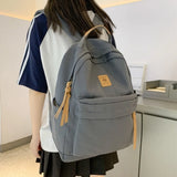 Daiiibabyyy  Fashion Nylon Casual Backpack Solid Color Wear-resistant Students Schoolbag Large Capacity Zipper Travel Rucksack