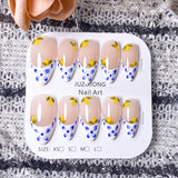 Daiiibabyyy  10pcs Handmade Floral Press-On Nails - Blue & Yellow Flower Design, Elegant Artistic Nail Supplies