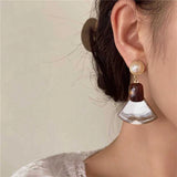 Daiiibabyyy  Design Sense Coffee Color Geometry Dangle Earrings for Women Girl Retro Resin Fan Drop Earrings Friendship Jewelry Gifts