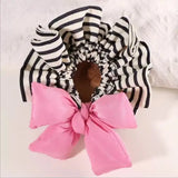 DAIIIBABYYY  -  Yellow cotton bow black and white striped pleated large intestine hair tie, fashion versatile cute sleep hair tie hair accessory