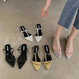 Daiiibabyyy 2024 New Brand Gold Women Sandal Fashion Narrow Band Flat Heel Ladies Gladiator Shoes Pointed Toe Ankle Buckle Zapatos Muje