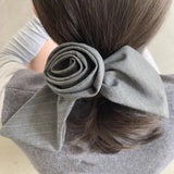 Daiiibabyyy  Gray Striped Square Scarf Bow Flower Hair Ring Simple Advanced Ladies Elegant Hair Accessories INS Fashion Hair Clip