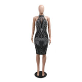 DAIIIBABYYY  -  Sexy Dresses for Woman Halter Backless Diamond Sheath Package Hips Mid Calf Elegant Evening Night Club Vestidos Mujer