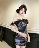 Daiiibabyyy  Sexy One-shoulder Mesh Printed Dress for Women in Pure Desire Style, Waist-hugging, Sexy Hot Girl Tight Buttocks
