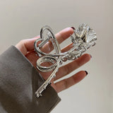 Daiiibabyyy Woman New Large Metal Rose Floral Hair Claw Crab Ladies Fashion Ponytail Clip Girls Hair Clips Headwear Hair Accessories